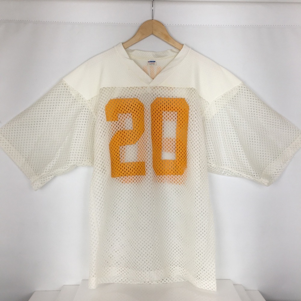Vintage Retro Champion Mesh Football Practice Jersey White Yellow #20 Simms XL